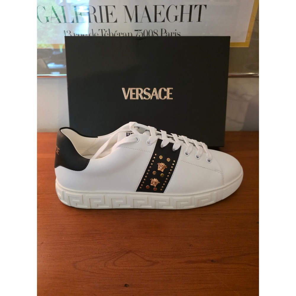 Versace Mens La Greca Leather Low Top Sneakers, size 45 NEW IN BOX - Picture 11 of 16